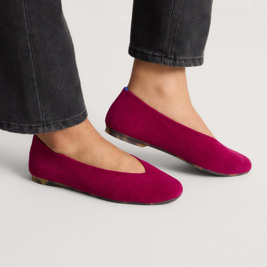 hover | Model wearing The Max Square Ballerina in ReVelvet Mulberry.