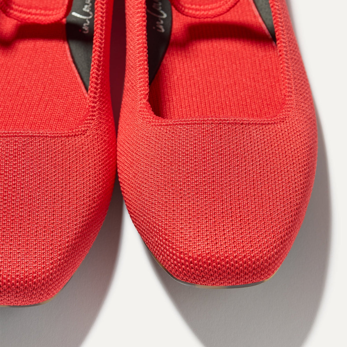 Top view of the square toe and rounded vamp of The Max Square Mary Jane in Red Hot.