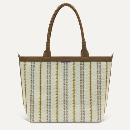 PLP |The Lightweight Zip Tote in Sunbeam Market Stripe shown from the front.