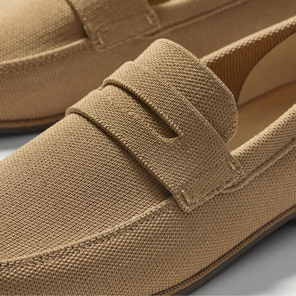 Close up of the vamp and penny keeper detail on The Ravello Penny Loafer in Morel.