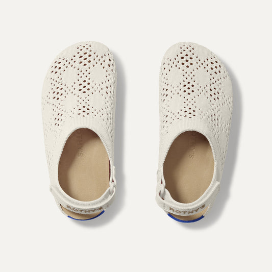 The Kids Clog in White Crochet shown from the top.
