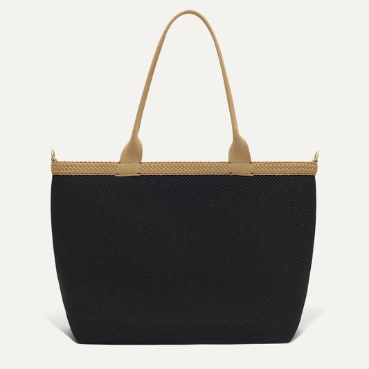 PDP |The Lightweight Zip Tote in Black Espresso Open-Knit shown from the front.