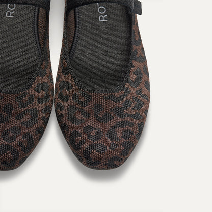 Top view of the square toe and rounded vamp of The Square Mary Jane in Classic Cheetah.